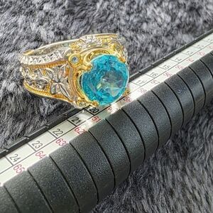 Palladium Silver Parabia Topaz & Swiss Blue Topaz Ring Size 11